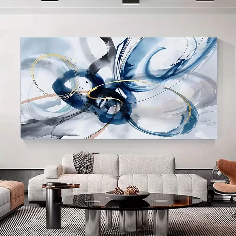1pc frameless Canvas Painting Modern Abstract Blue & White Canvas Wall Art - Frameless, Reusable Decor for Living Room, Bedroom,