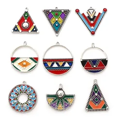 Bohemian Style Geometric Round Triangle Charms Antique Silver Color Metal Pendant DIY Necklace Bracelets Women Jewelry Gift,5PCs