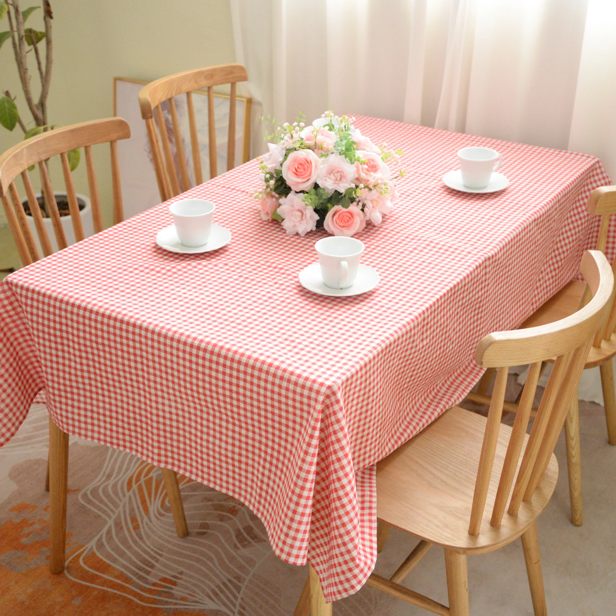 

Rectangle Table Cloth,Checkered Polyester Tablecloths,Wipeable Reusable Hand Washable Table Cover for Picnic,Dining Table, Red