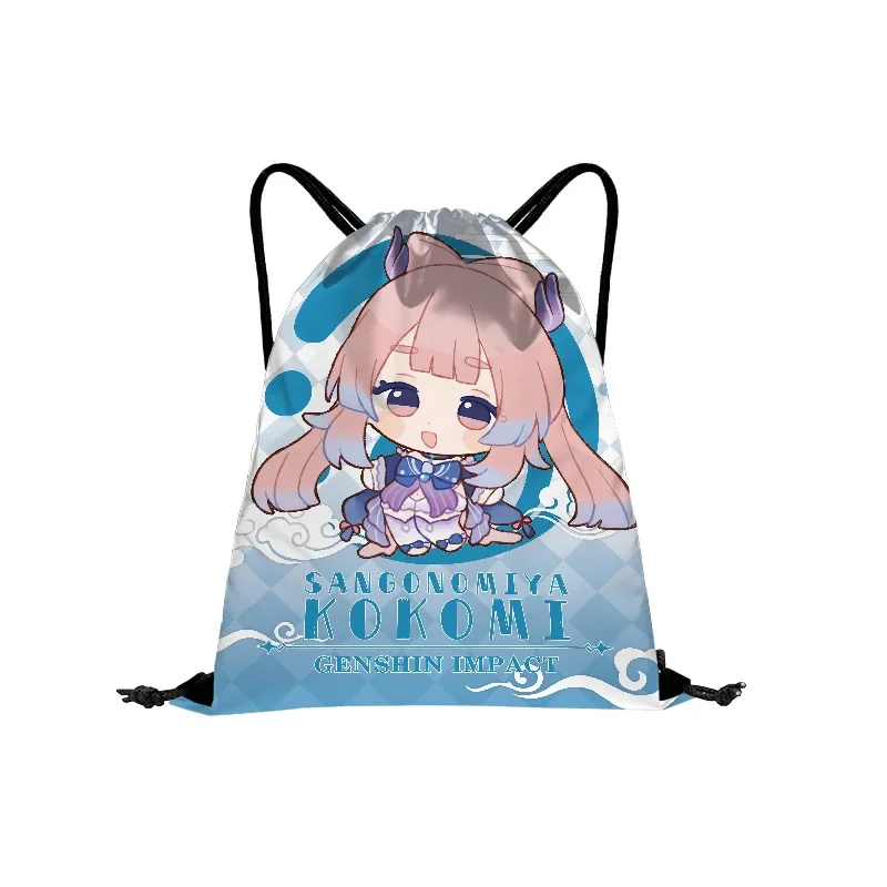 Genshin Impact Amber Barbara Gunnhildr Mochila de compras com estampa colorida de lona com cordão