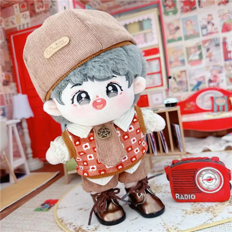 

20cm Kawaii Good Boy Suit Plush Doll Fashion Lattice Sweater Wear Hat Fat Body No Attribute Idol Dolls Anime Soft Toys for Girls