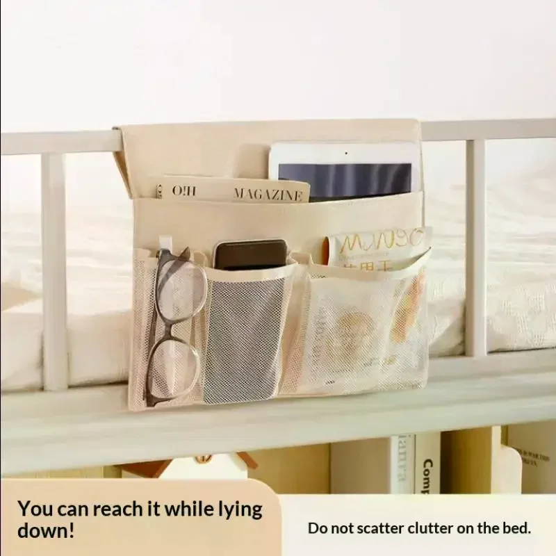 Hooked Storage Basket with Stand; Bedside Pocket Organizer for Dormitory Remote Control & Bookshelf