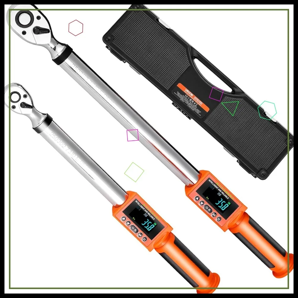 Digital Torque Wrench Set 3/8 & 1/2 Inch Drive, 0-220Nm Range, ±2% Accuracy with LED Display and Vibration Alert