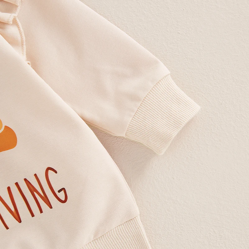 Toddler Girl Thanksgiving Outfits Letter Turkey Print Crew Neck Long Sleeve Sweatshirts Flare Pants 2Pcs Clothes Set image 6