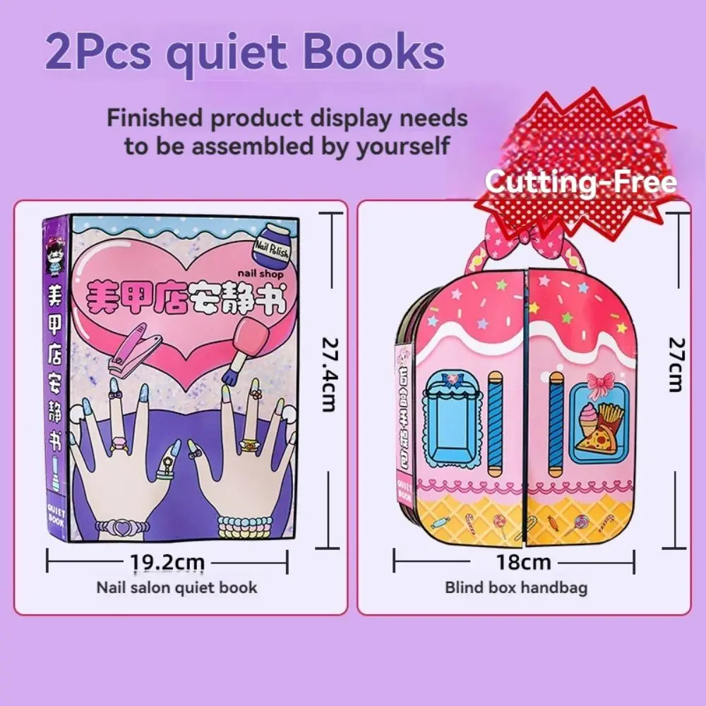 3D Nail Shop Quiet Book Creative Interactive DIY Dress Up Toy Puzzle Style Montessori Makeup Quiet Book Birthday Gift