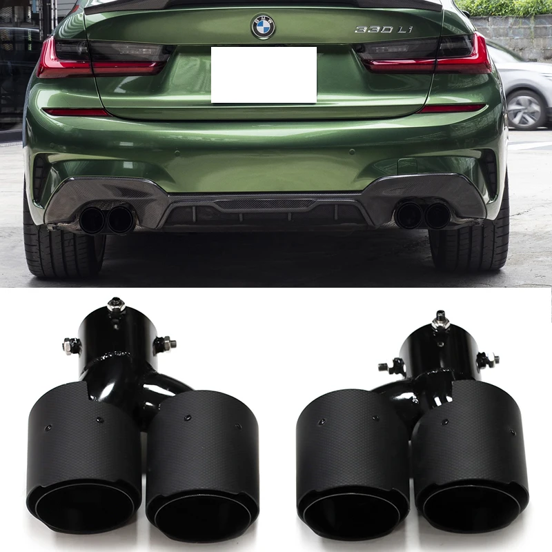 Quad Stainless Steel Exhaust Tip Carbon Fiber Car Exhaust Pipe For BMW G20 G21 330i 325i 2020+ Muffler Tip Tailpipe 63mm Nozzle