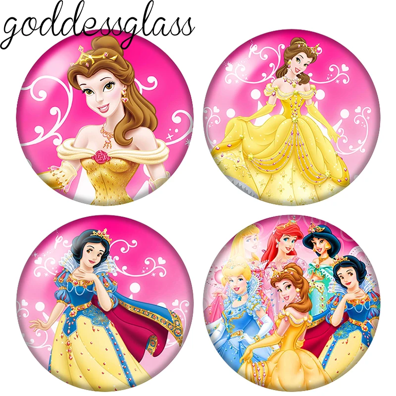 Prinzessin Elsa Anna Belle Ariel Cinderella 10 Stück 12mm/18mm/20mm Fotoglas-Cabochons mit flacher Rückseite für Schlüsselanhänger und Schmuckherstellung