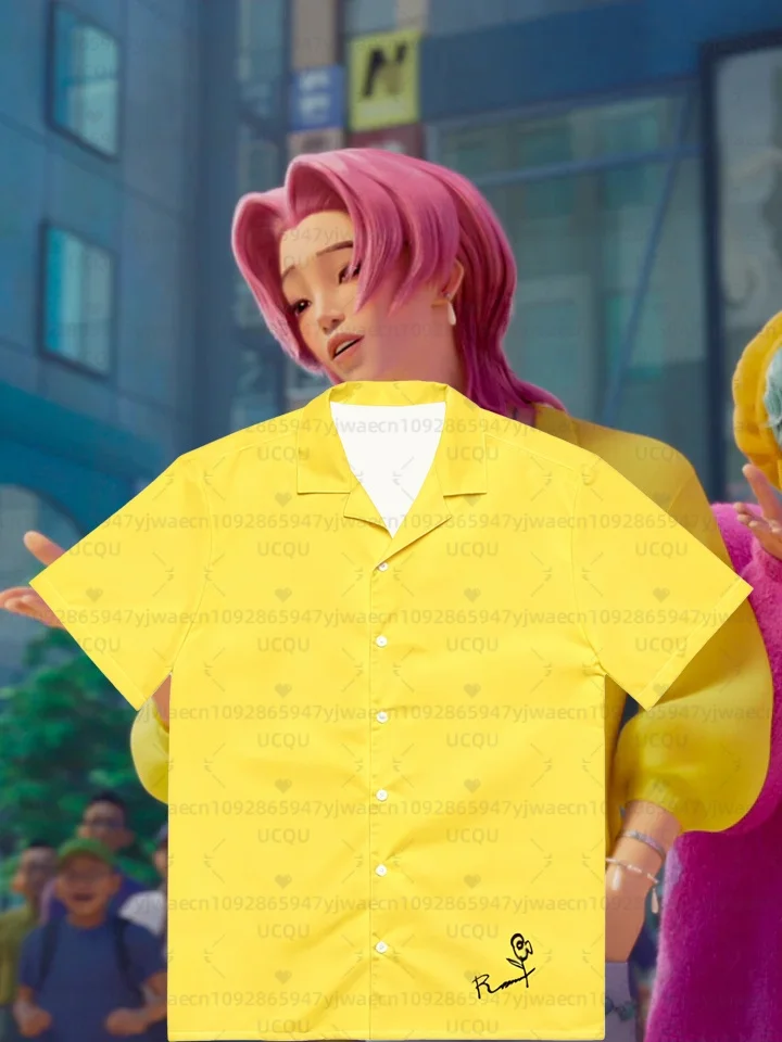 KPop شيطان الصيادين آبي ساجا جينو الأولاد زر قميص قصير الأكمام ثلاثية الأبعاد طباعة قمصان الرجال شاطئ هاواي الاطفال/الكبار قميص