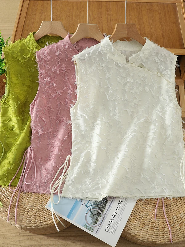 New Chinese Style Tassel Sleeveless Jacket Women's Summer Thin Improved Oblique Lapel Top Stand Collar Buttoned Cantonese Vest