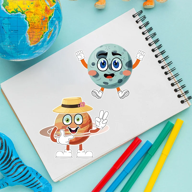 Juego de pegatinas DIY de planeta espacial para niños, rompecabezas de dibujos animados, manualidades, decoración de pegatinas faciales, 6 hojas