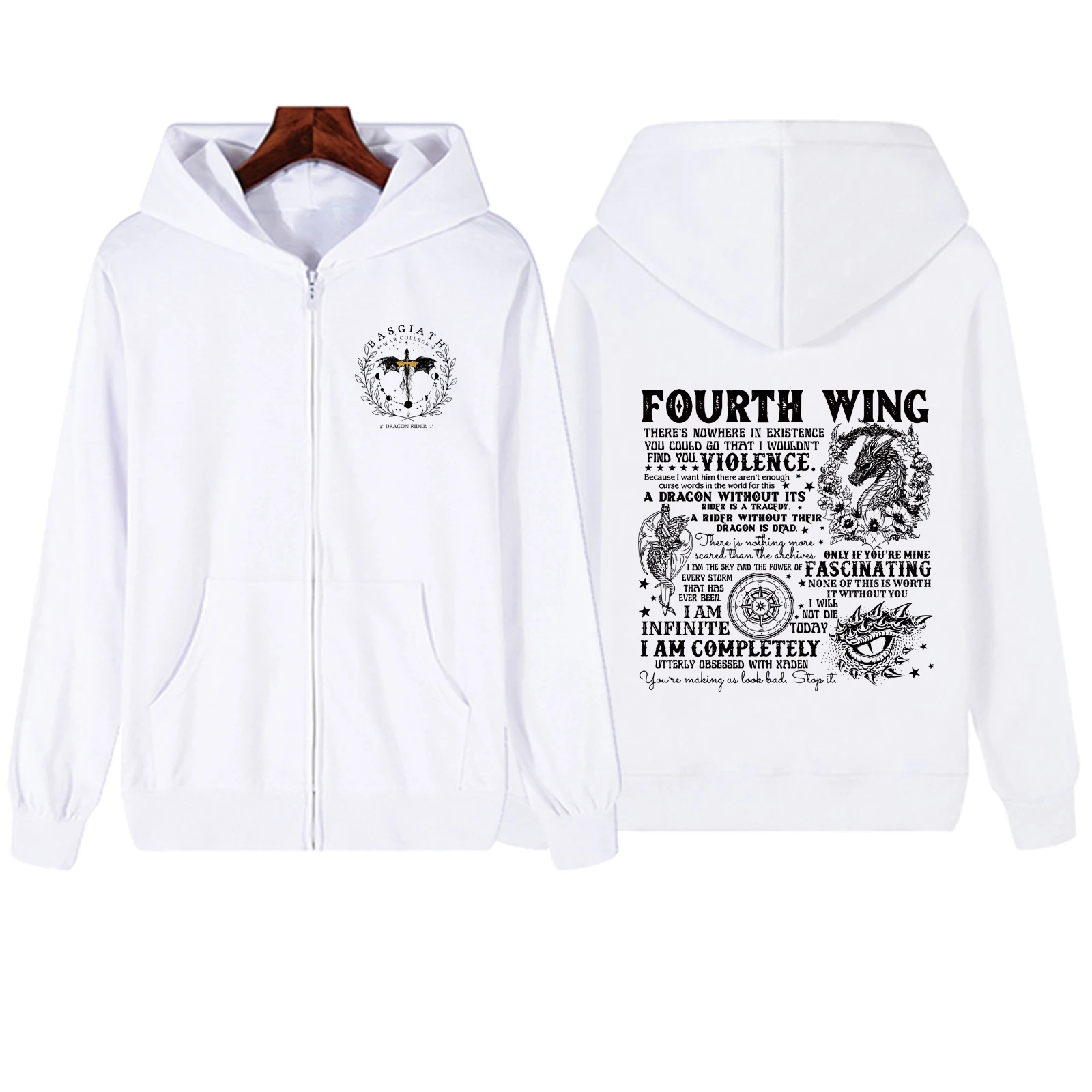 Basgiath War College Zipper Hoodie Harajuku Pullover Tops V-Neck Streetwear 2024 Vintage Fourth Wing Book Sweatshirts