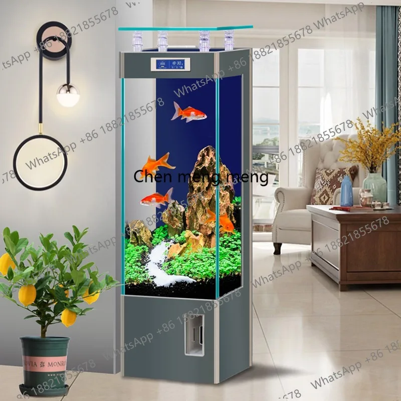 

Living room floor-to-ceiling new fish tank vertical back filter aquarium ultra-white glass water-free goldfish tank