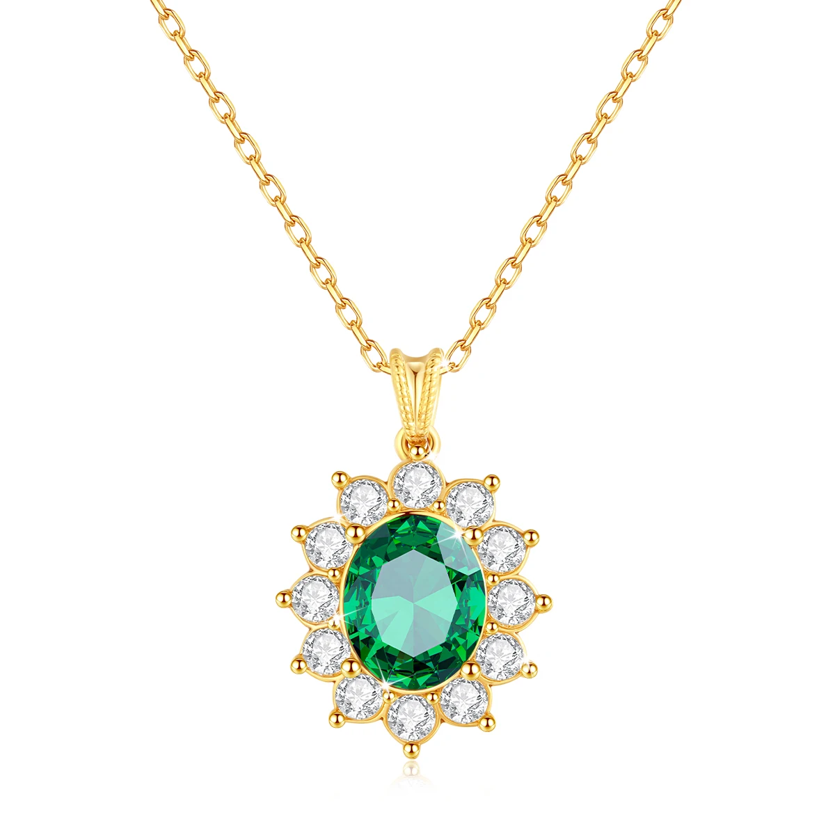 

Au750 Gold Real 18k Emerald Necklace Women Oval Stone 8*10mm With Certificate Luxury Princess Diana K Gold Wedding Royal Jewlery