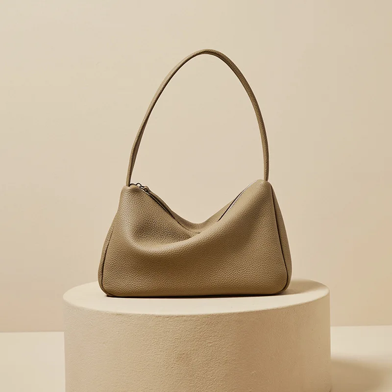 Top-grain Cowhide French-style Shoulder Bag New Simple Tote Bag Fashion Niche Genuine Leather Underarm Shoulder Bag For Women