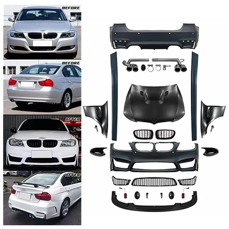 Bodykit For BMW 3 Series E90 330I 325I 335I 320I 340I 350I upgrade M4 Car Bumpers Fenders engine hood With or without fog lights