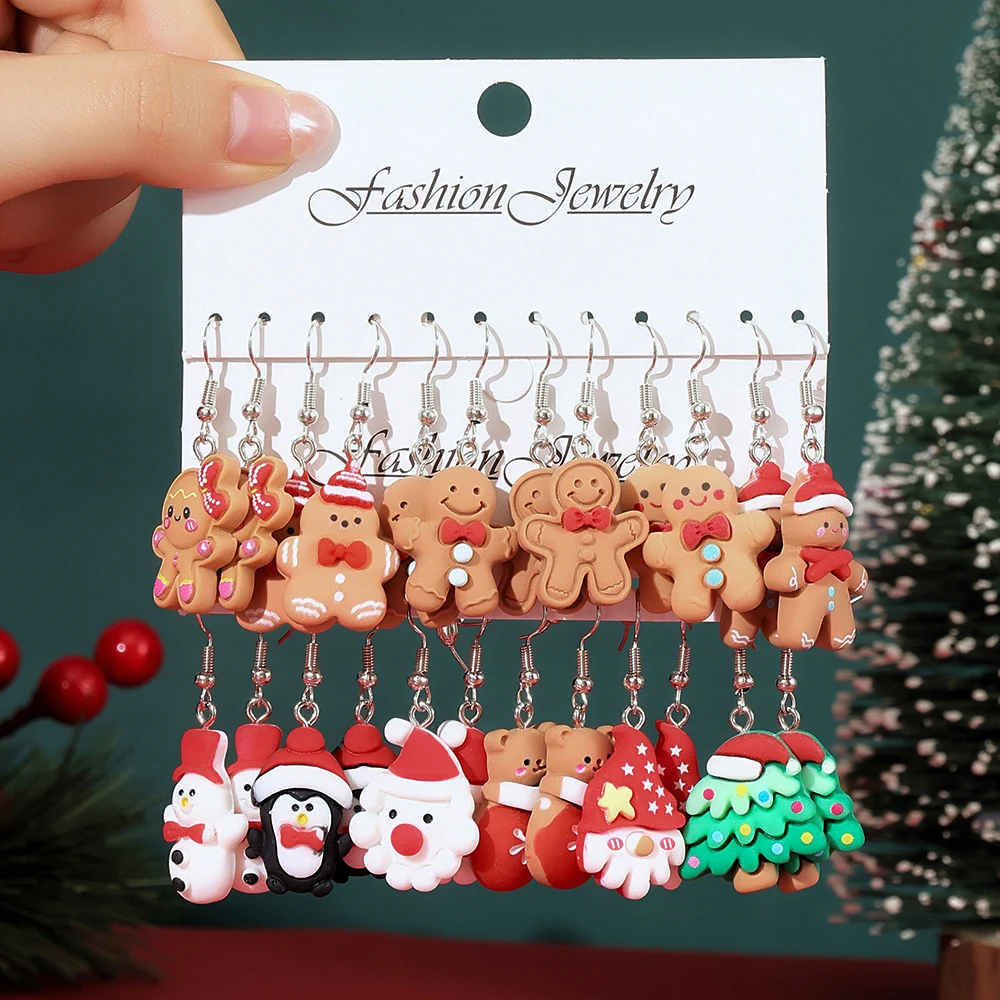 Cartoon-Harz-Ohrringe mit 3D-Keks-Design für Damen, Weihnachtsbaum- und Lebkuchen-Ohrhänger, Neujahrs-Schmuckgeschenk – Detail 1