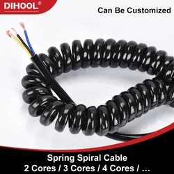 Cable espiral de resorte de 2/3/4 núcleos, Cable estirable negro de 0,3mm, 0,5mm, 1,0mm, 1,5mm, 2,5mm, Cable de extensión de alimentación telescópico 13-22AWG