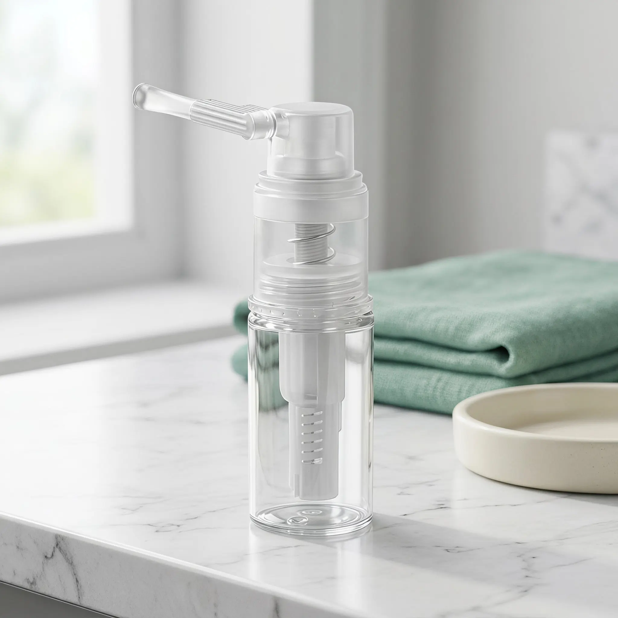 2Pcs Plastic Press Powder Spray Bottle Long Nozzle Portable Clear Refillable Travel Sprayer Barber Hairdressing Hair Fiber