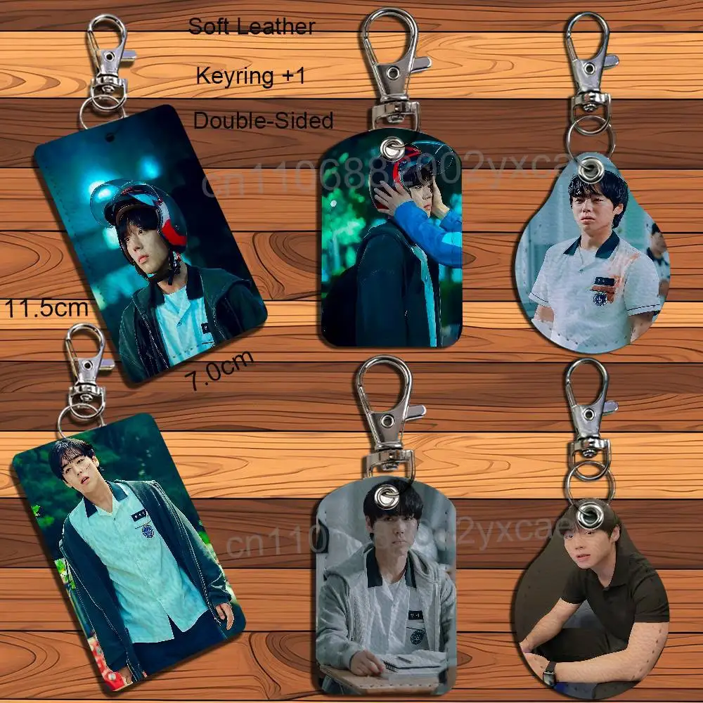 cool Yeon Si-eun Weak Hero Park Jihoon Leather Keychain Badge Holder with Lanyard - ID/Access Card Holder, Key Ring Accessory