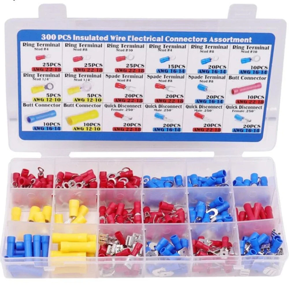 300PCS Cold Pressed Terminals OT/UT Circular Fork Shaped Shovel Shaped Wiring Terminals, Automotive Wire connector Kit