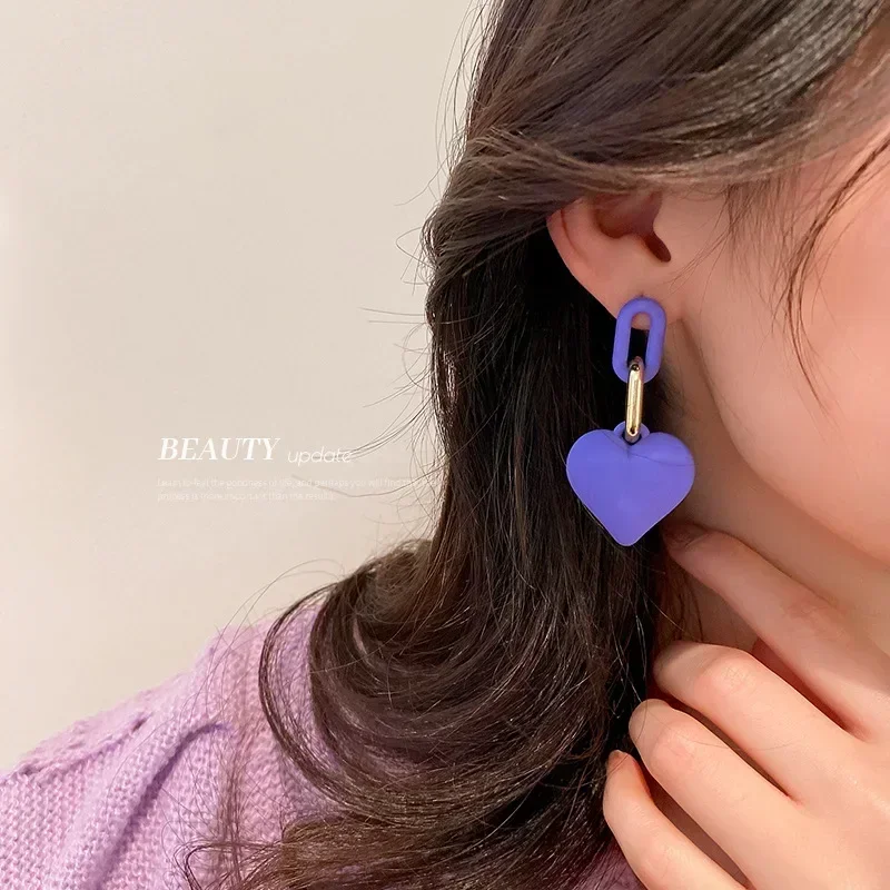 New Korean Statement Geometric Irregular Earrings for Women Purple Sweet Arcylic Dangle Drop Earring Brincos Fashion Jewelry