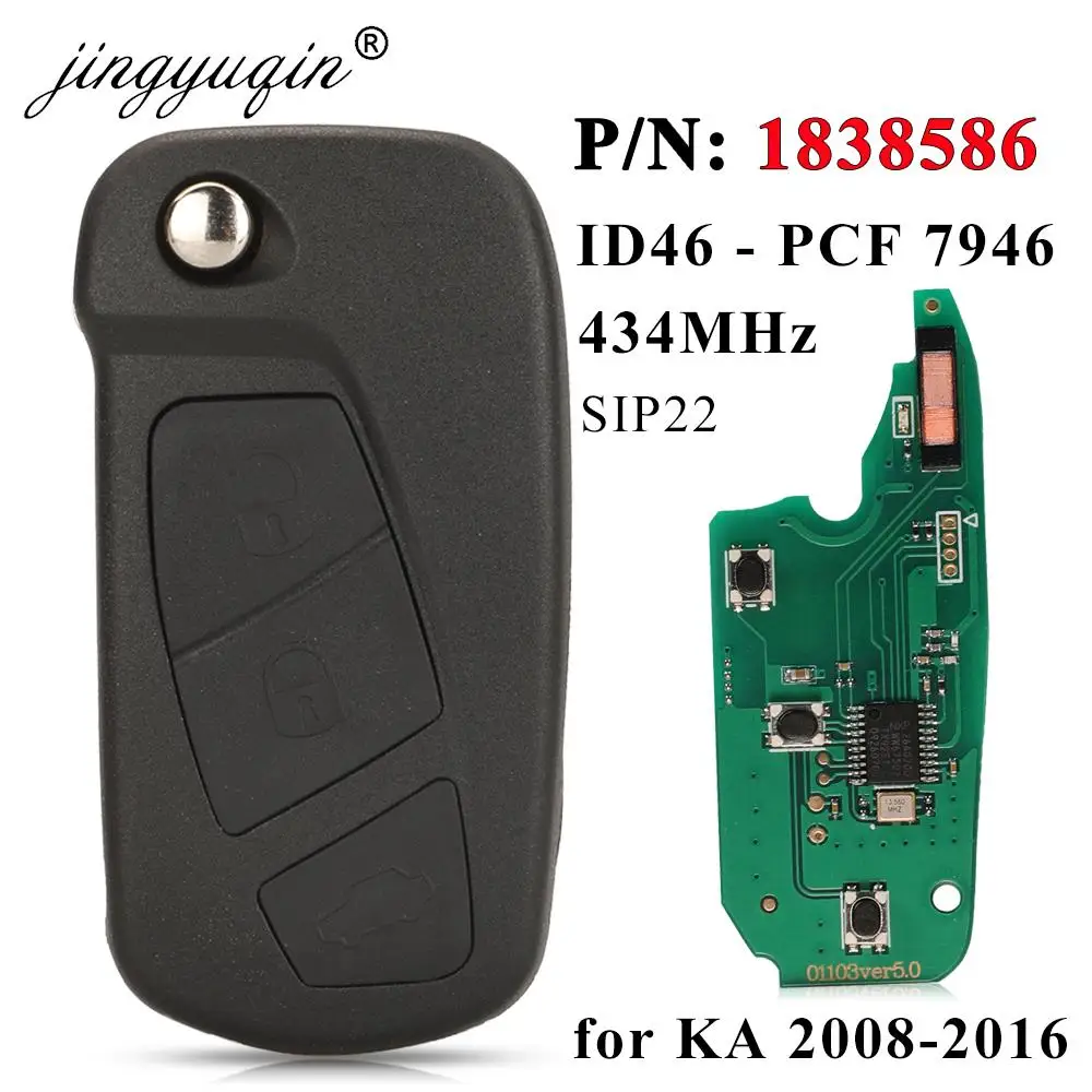 jingyuqin 1838586 433MHz ID46-PCF7946 Chip Flip Car Key For Ford KA 2008-2016 SIP22 3 Buttons Remote Folding Key Control Fob