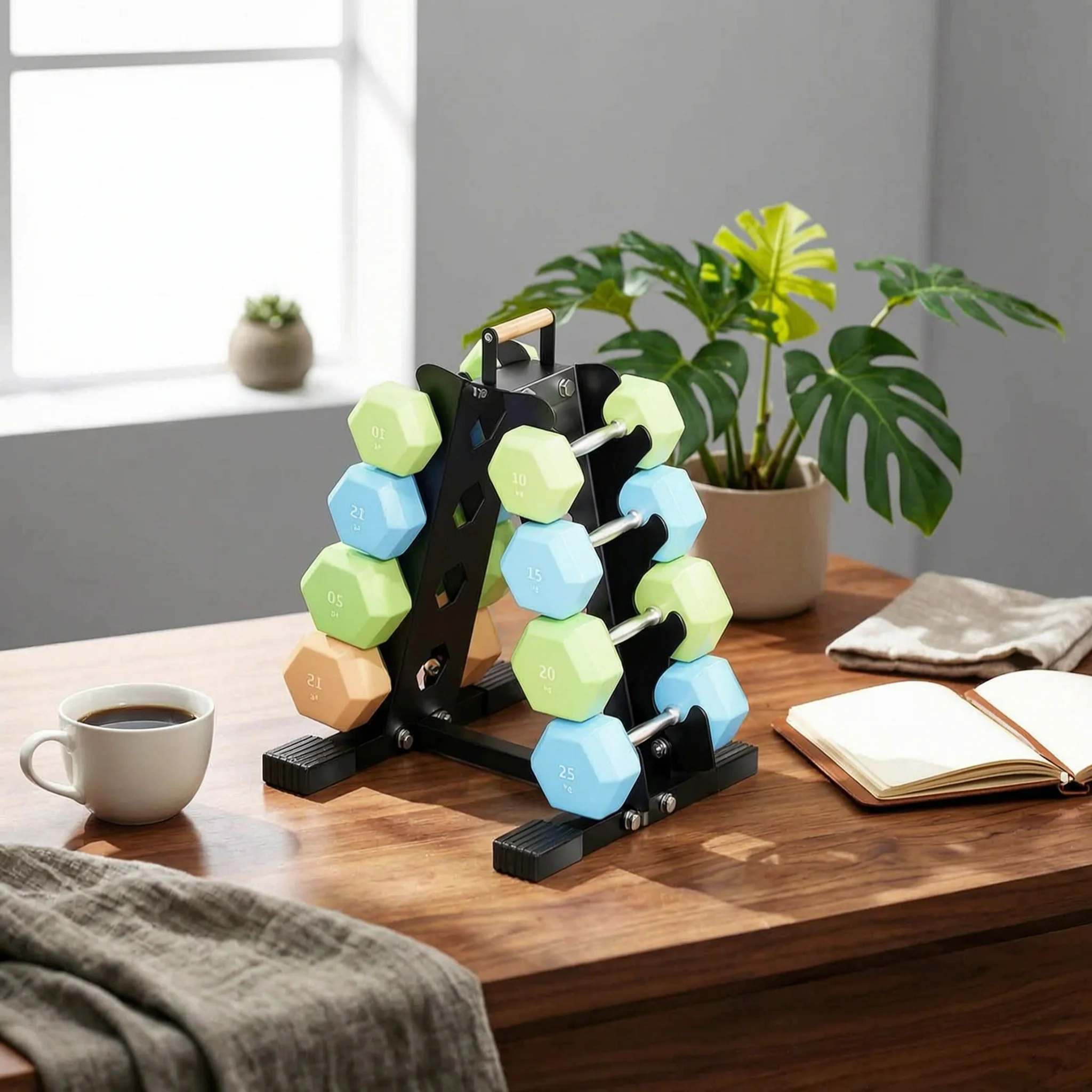 Home Gym Usa - 4-Tier Dumbbell Rack Wooden Handle Four-Tier