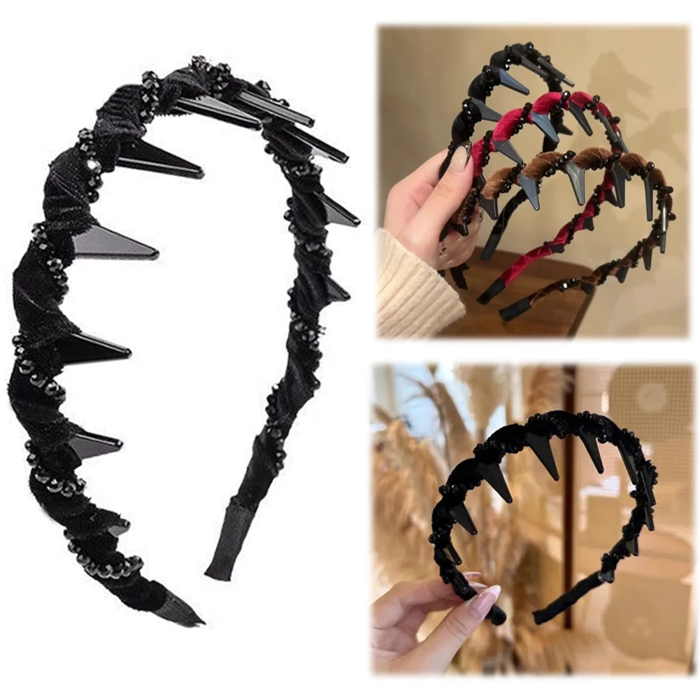 3Pcs Velvet Glitter Headband Wear Resist Elegant Wave Head Hoop Multi-Purpose Diamond Fixed Headwear for Women Girls