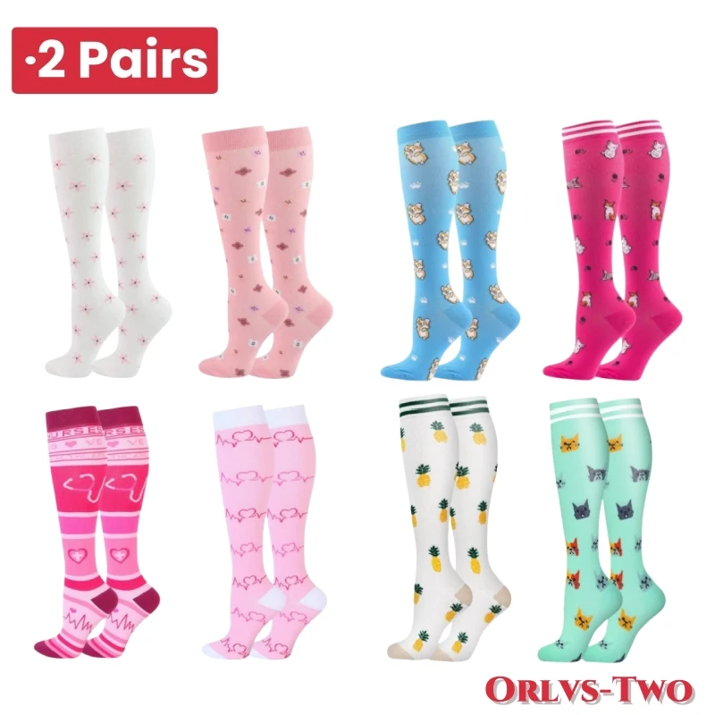 2 Pairs 50 Styles Women Men Compression Socks Stockings Elastic Sports Beautiful Leg Running Nurse Climbing Cycling Socks Gym
