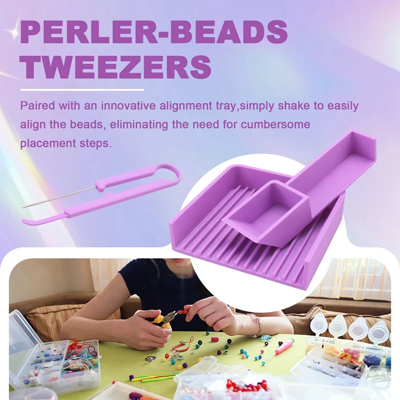 AC88-Fuse Bead Single-Strand Tweezers& Aligner Tray Kit, 5 Mm Fuse Beads Set, Fuse Tool For Crafting Jewelry Bracelets