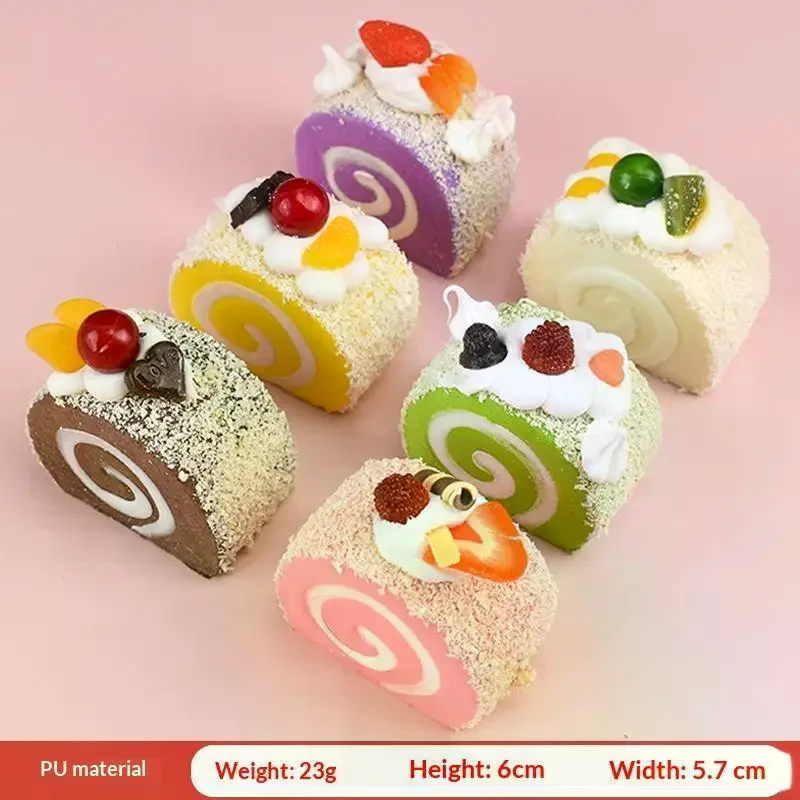 Cute Simulation Egg Roll Dusting Cake Squeeze Toy Soft Elastic Cake Toys Elastic Slow Rebound Squeeze Stress Relief Toys