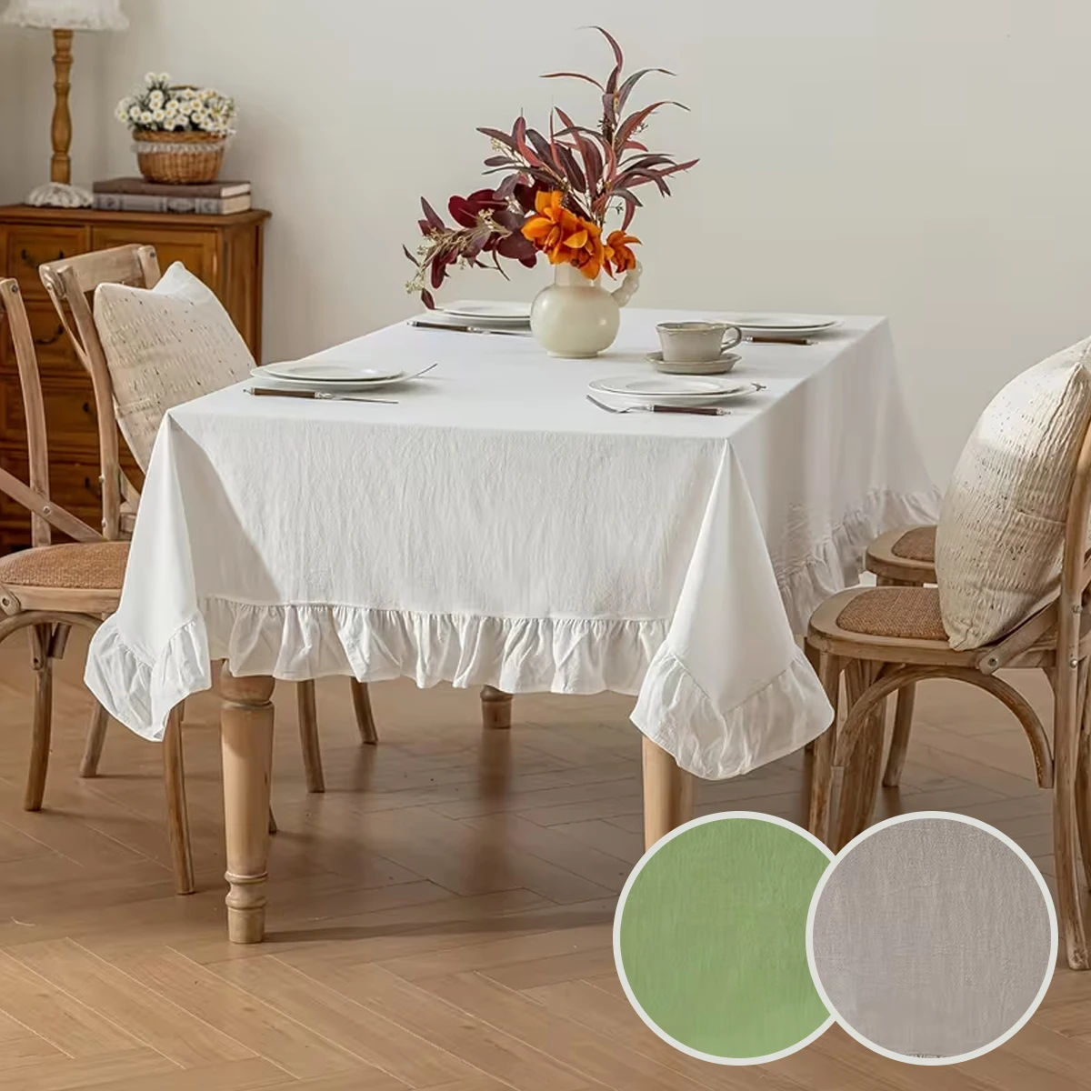 French solid color Washed Wrinkled home Wedding Party holiday Kitchen table cloth soft folding ruffle edge Tablecloth