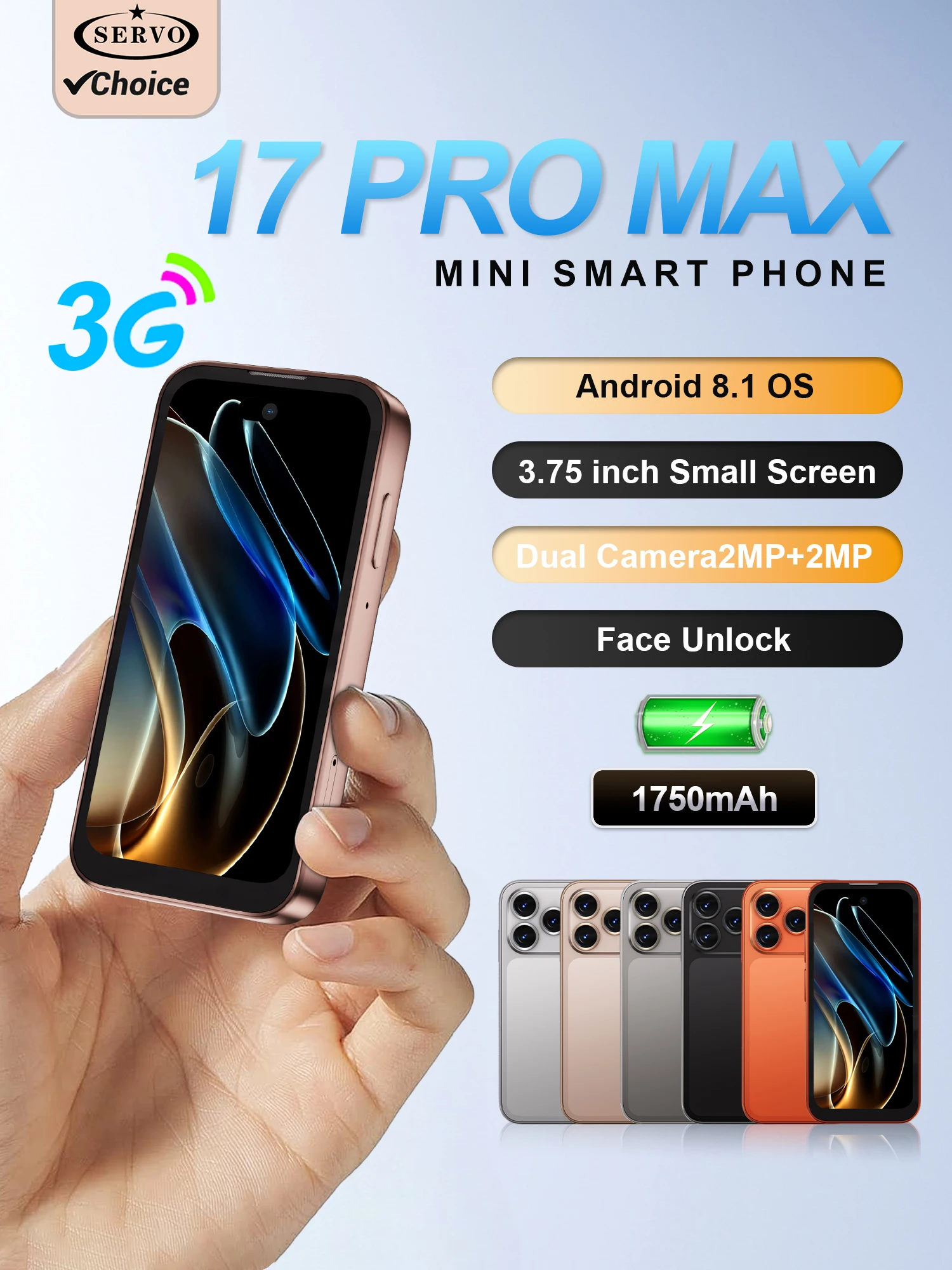 SERVO 17 PRO MAX Mini Smartphone 3,75 inch Fullview Display 3G Mobiel Dual SIM Android Kleine Smart Mobiele Telefoon Gezichtsherkenning GPS - afbeelding 2
