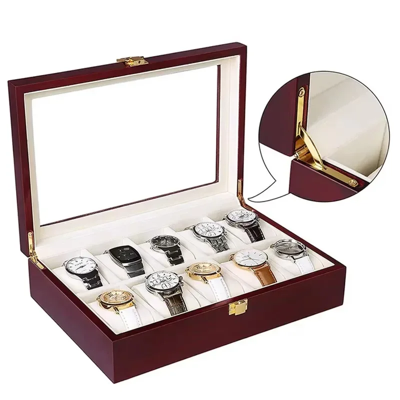 Wooden Jewelry and Watch Organizer with Multiple Slots, Sleek Multi-Section Storage Box for Both Men and Women