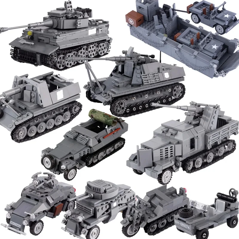 Juguetes MOC de la Primera y Segunda Guerra Mundial, Bloques de Construcción de Modelos de Tanques, Soldados Alemanes y Estadounidenses, Panzer, Cañón Antitanque, Mini Ladrillos, Juguetes del Ejército para Niños