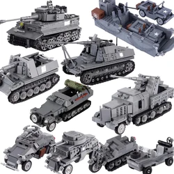 MOC Toys WW1 WW2 Vehicle Tank Model Building Blocks German US Soldier Panzers Anti-tank Gun Mini Bricks Army Toys Kids