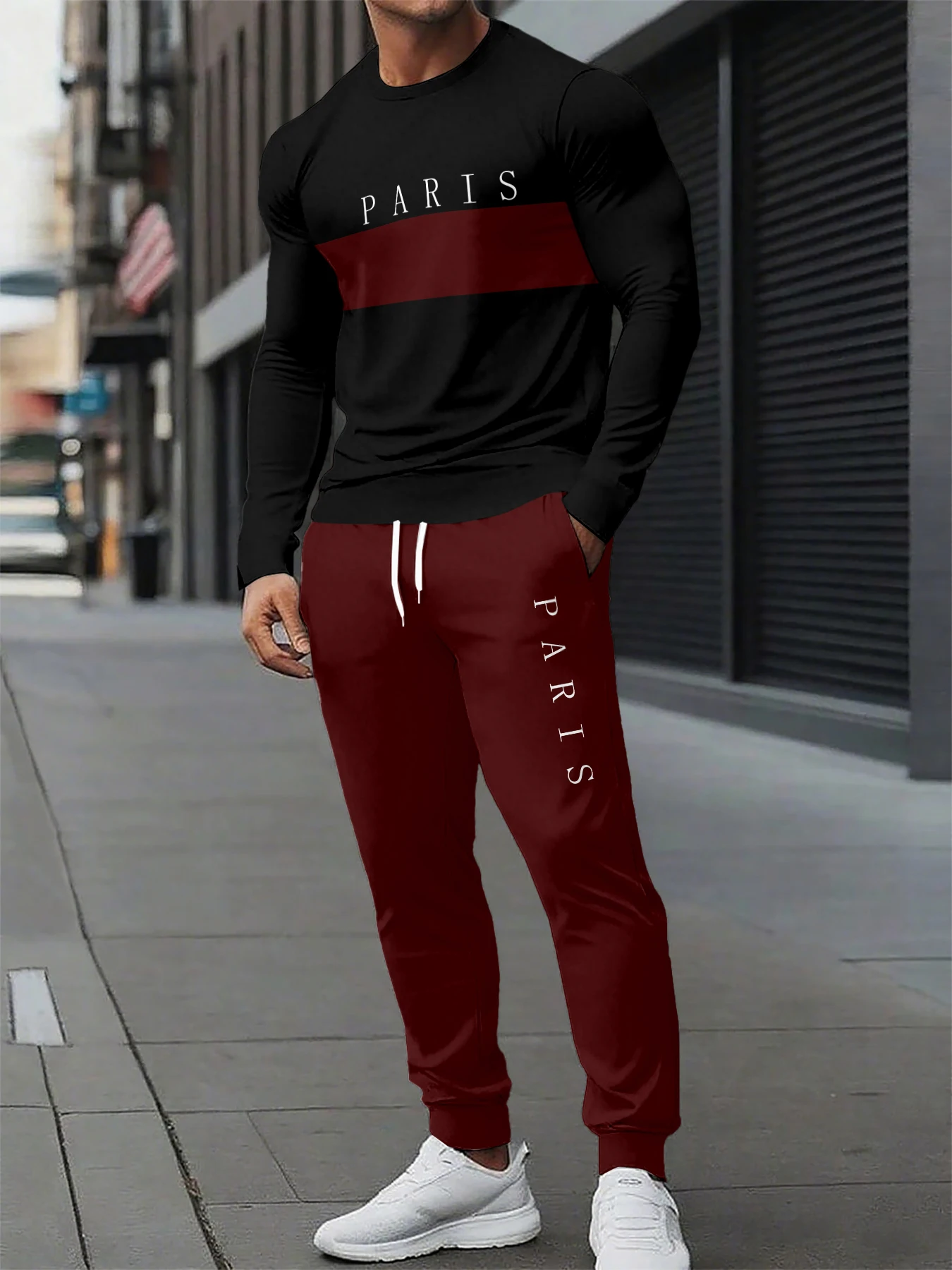

Men's Letter Paris King Print Sets Men Fashion Long Sleeve T-shirt + Pant 2pcs Set Suits Oversized Outfit Men Tracksuit Suit