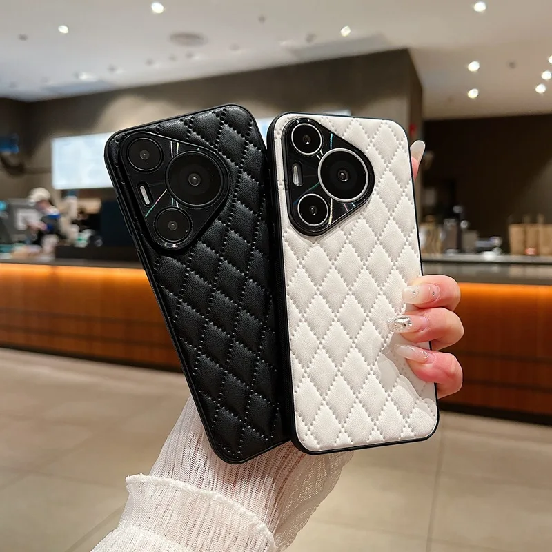 Shockproof Leather Geometric Soft Touch Case For Huawei Pura 70 Pro 70Ultra P60 Mate70, Slim Camera Protection Phone Cover Funda