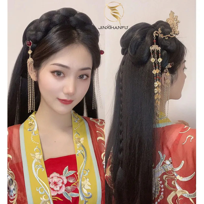 Parrucca stile Costume antico monopezzo Hanfu Bun manipolo femminile confezione per capelli pigro morbido