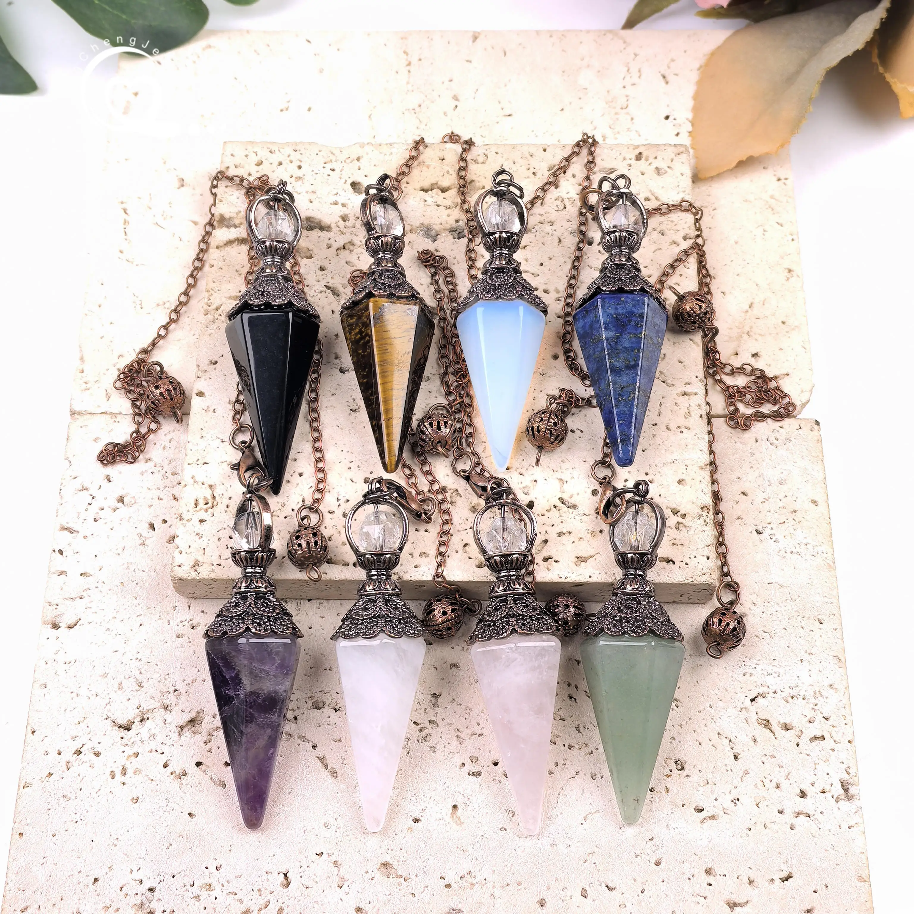 

Antique Copper Faceted Cone Spiral Pendulum Healing Reiki Stone Hexagonal Point Dowsing Meditation Divination Pendulo,QC6028