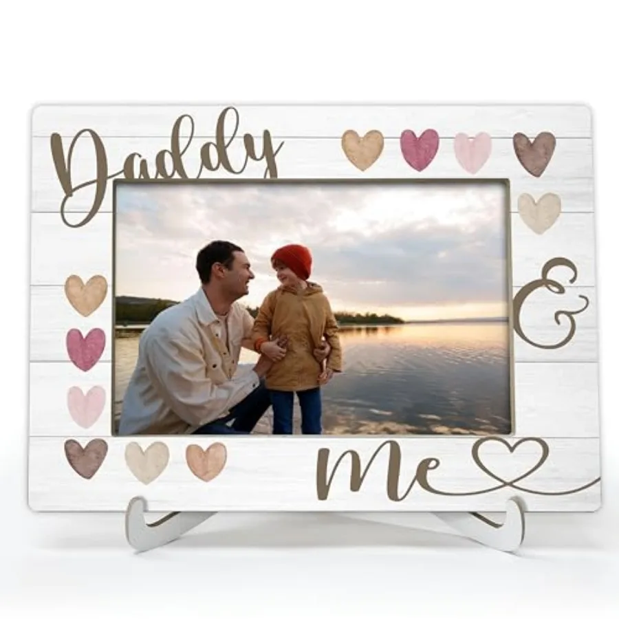 

Dad Picture Frame, Fathers Day Birthday Gifts, First Time Dad Gifts from Daughter Girl, 4x6 Wood Daddy and Me Photo Frame for D