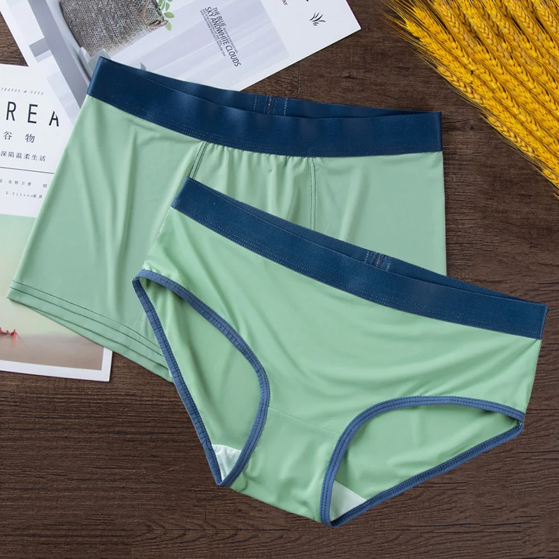 

2Pcs Fashion Ice Silk Couple Underwear Panties 2 Pieces Sexy Underpants Ultrathin Women' Briefs Men Boxer Shorts