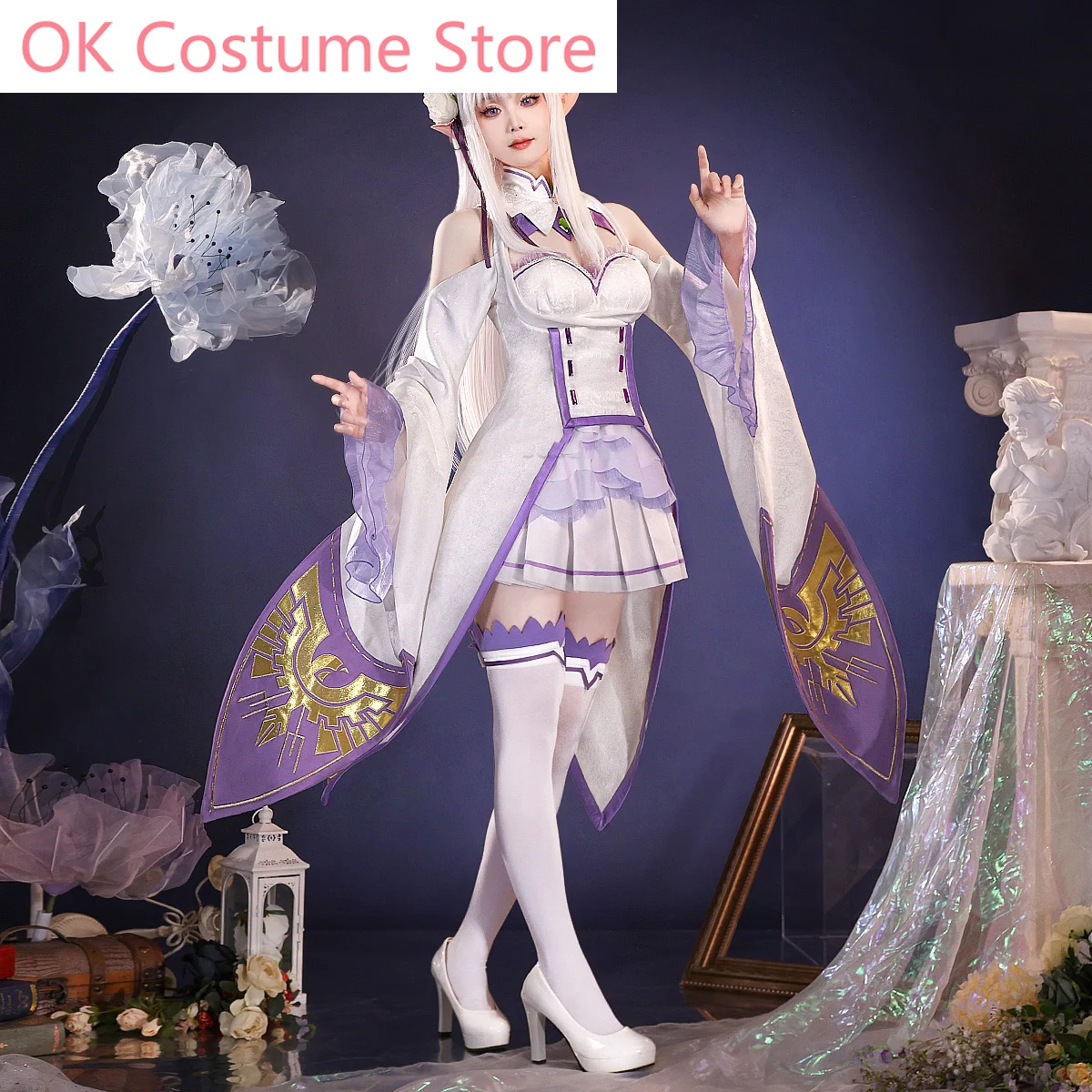 Re:Life In A Different World From Zero Emilia Elegant Dress Cosplay Costume Halloween Party Role Play Outfit Women