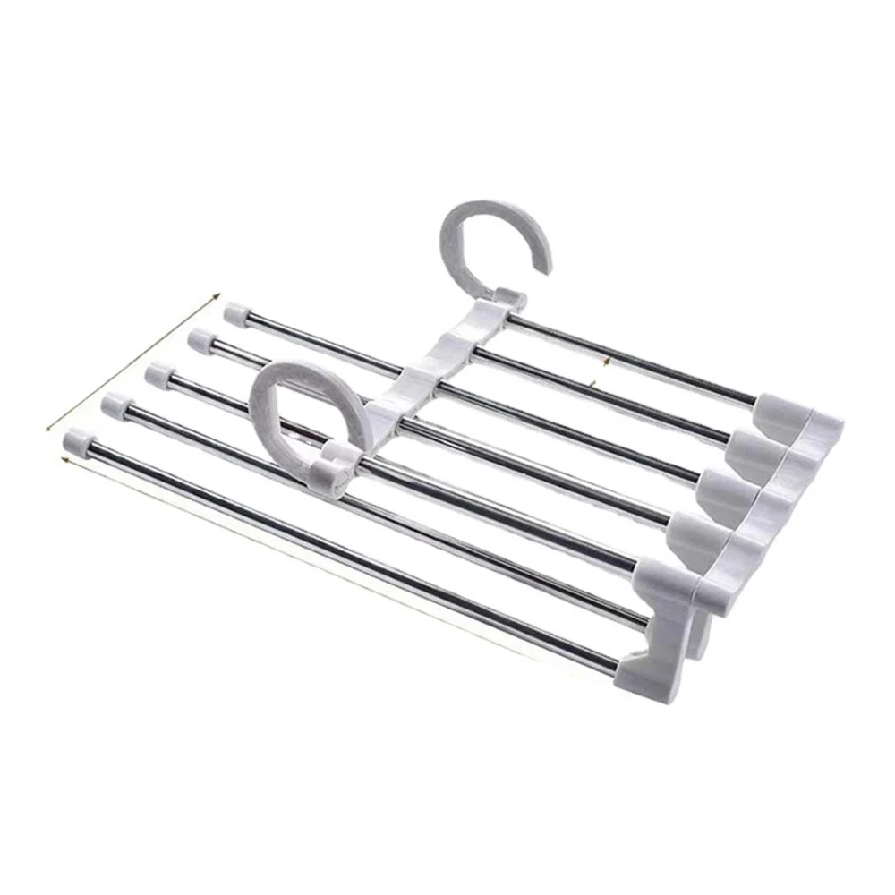 Pants Hangers White Black Multifunctional Stainless Steel Magic Trouser Rack 5in1 Multi-layer Storage Retractable Folding Hanger