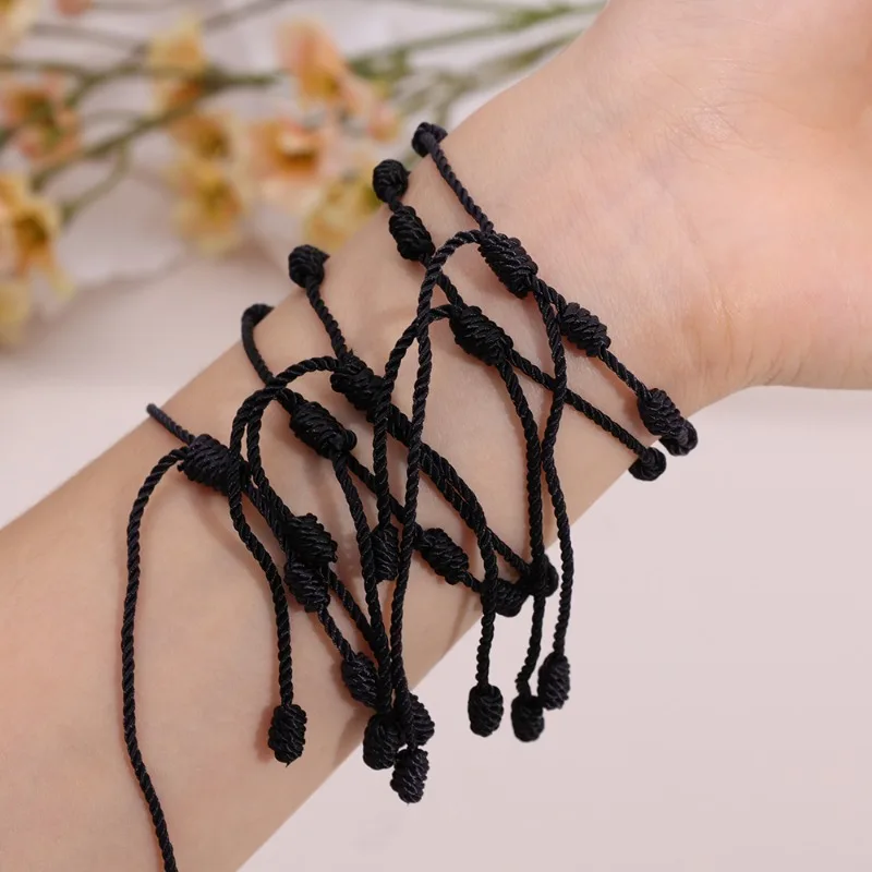 Lucky 7 Knots Red Black String Bracelet, Friendship Gift