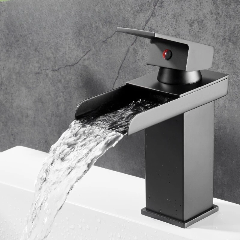 304 Stainless Steel Matte Black Nordic Waterfall Basin Faucet Hot Cold Anti-Splash Vessel Sink Tap