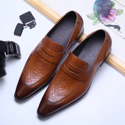 HKDQ Man Loafers Dress Shoe Summer Wedding Genuine Leather Brand Office Oxford Shoe Business Pointed Toe Black Formal Shoe