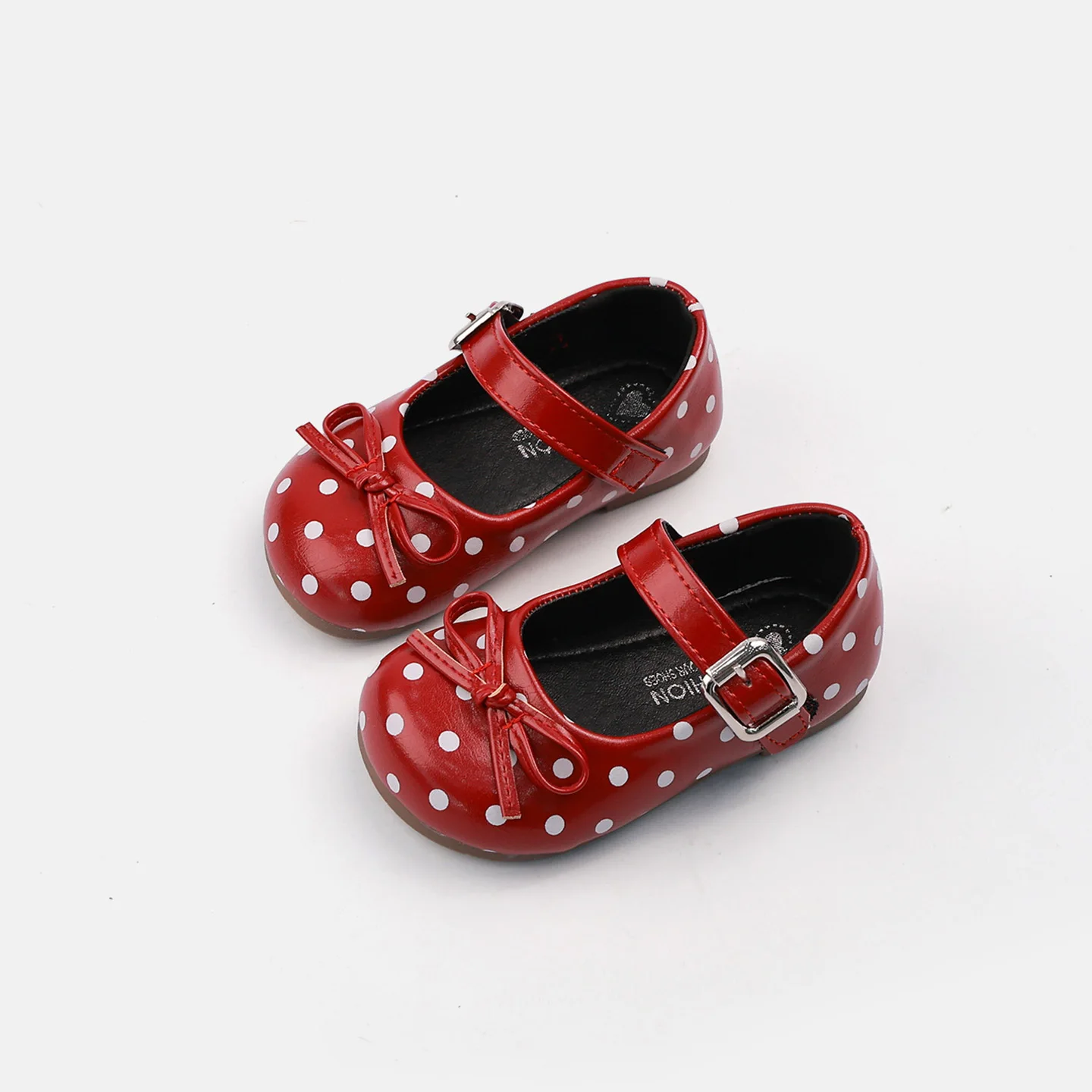Polka Dot Girls Mary Jane Shoes Cute Bow Decor Adjustable Buckle Soft Non Slip Flat Dress Footwear for Toddler Kids Daily Wear