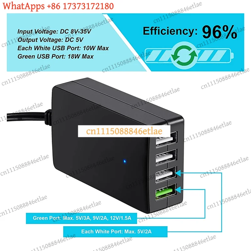 12V/24V to 5V 4-Port USB Charger with Battery Clip, Portable Multiport Adapter for Smartphones & Tablets, Auto Electronics