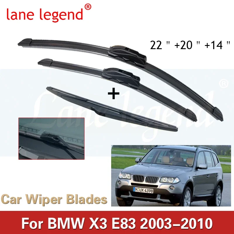 

For BMW X3 E83 2003-2010 Car Front Rear Wiper Blades Soft Rubber Windscreen Wipers Auto Windshield 22"20"14" 2006 2007 2008 2009